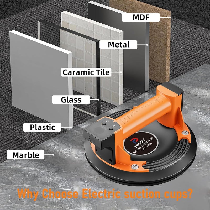 Procci Battery Suction Cup for Tiles, Glass, Marble, 440LBS/200 KG Suction Power, LCD Display, 2500 mAh Battery Up to 7 Hours (Suitable for Smooth Materials) - Image 3